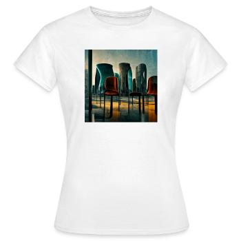 futuristische Stadtszene - Frauen T-Shirt - Weiß - Vorne - AI Model Female 172 dark (172cm)