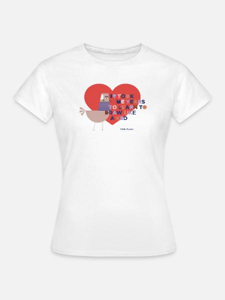 Herzvogel Lernkunst Zitat - Dame-T-shirt - hvid