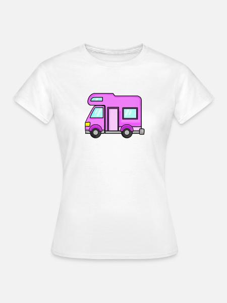 Camping Wagen Rosa Damen - Frauen T-Shirt - Weiß