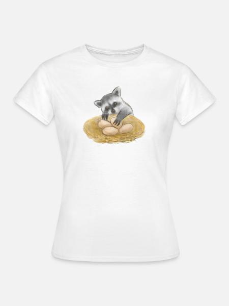 Niedlicher Waschbär-Eierdieb - Frauen T-Shirt - Weiß