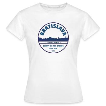 Emblème de la ligne d’horizon du Danube de Bratislava - T-shirt Femme - blanc - Devant - AI Model Female 172 dark (172cm)