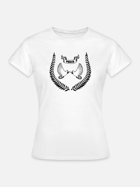 Friedenstauben im Lorbeerkranz - Frauen T-Shirt - Weiß