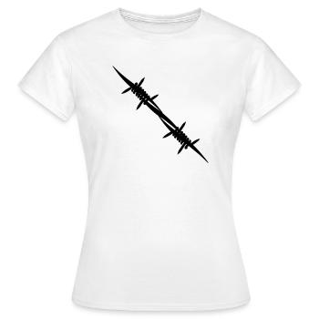 Pièce d’accouplement en fil de fer barbelé - T-shirt Femme - blanc - Devant - AI Model Female 172 dark (172cm)