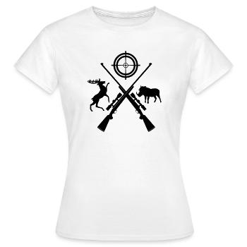 Zwei gekreuzte Schrotflinten mit Visier und Tieren - Frauen T-Shirt - Weiß - Vorne - AI Model Female 172 dark (172cm)