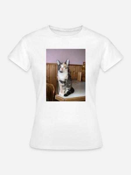 Calico Katzenporträt im Holzambiente - Frauen T-Shirt - Weiß