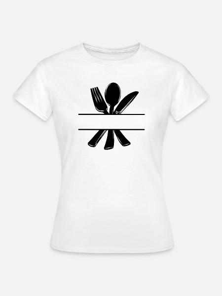 Besteck-Menü-Logo mit transparenter Leiste - Frauen T-Shirt - Weiß
