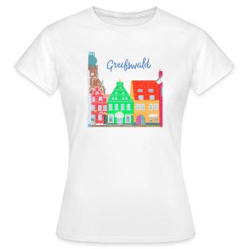 Greifswald, maisons à colombages colorées, Allemagne de l'Est - T-shirt Femme - blanc - Devant - AI Model Female 172 dark (172cm)