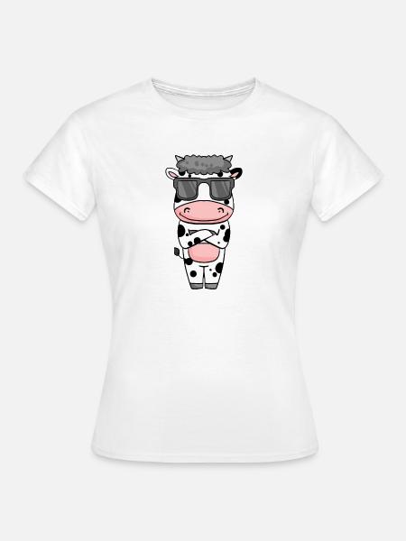 Kuh mit Sonnenbrille - Frauen T-Shirt - Weiß