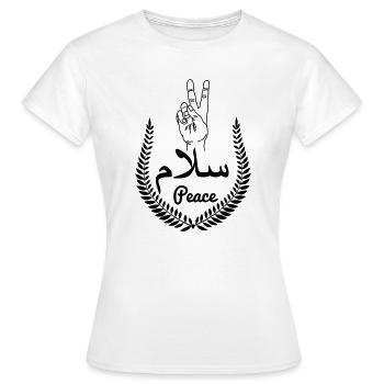Arab peace and hand gesture in laurel wreath - Women's T-Shirt - white - Front - AI Model Female 172 dark (172cm)