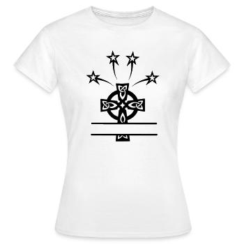 Celtic cross monogram with four stars - Women's T-Shirt - white - Front - AI Model Female 172 dark (172cm)