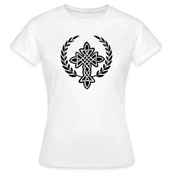 Logo de croix celtique dans une couronne de laurier - T-shirt Femme - blanc - Devant - AI Model Female 172 dark (172cm)