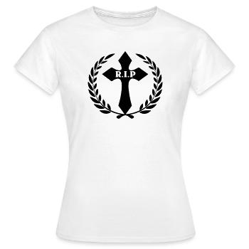 Kreuz im Lorbeerkranz RIP - Frauen T-Shirt - Weiß - Vorne - AI Model Female 172 dark (172cm)