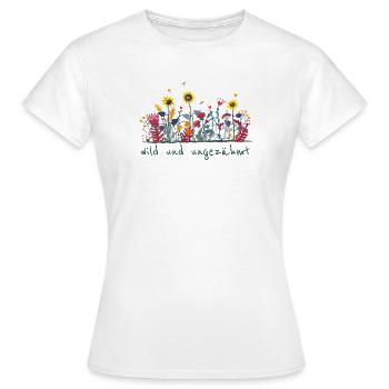 Wild und ungezähmt - Wiesenblumen, Garten - Frauen T-Shirt - Weiß - Vorne - AI Model Female 172 dark (172cm)