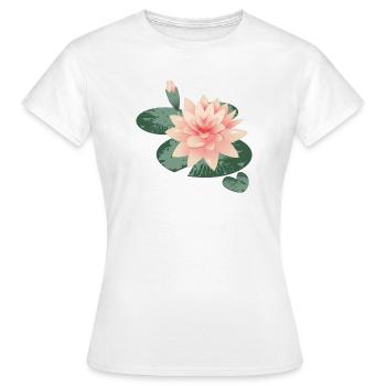 Fleur de nénuphars avec bourgeon dans l’étang de nénuphars - T-shirt Femme - blanc - Devant - AI Model Female 172 dark (172cm)