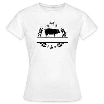 Schwein im Lorbeerkranz mit Sternen und Krone - Frauen T-Shirt - Weiß - Vorne - AI Model Female 172 dark (172cm)