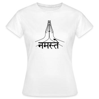 Namaste Sanskrit écrit mains - T-shirt Femme - blanc - Devant - AI Model Female 172 dark (172cm)