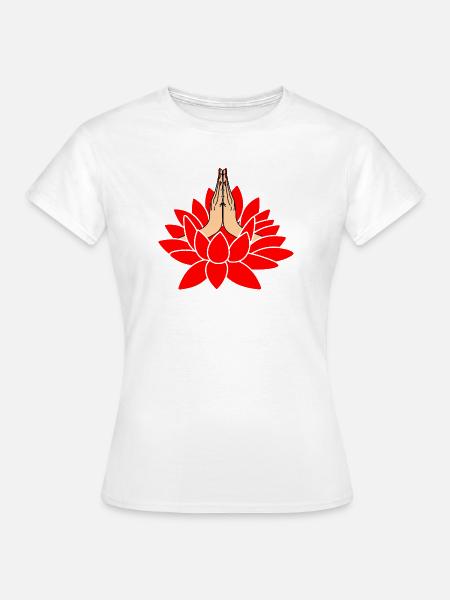 Rote Lotus-Namaste-Zeiger - Frauen T-Shirt - Weiß