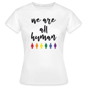 Pride Month - Wir sind alle Menschen - Frauen T-Shirt - Weiß - Vorne - AI Model Female 172 dark (172cm)