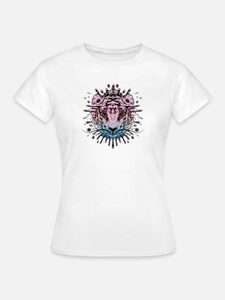 Bunter Fantasie-Tigerkopf - Frauen T-Shirt - Weiß
