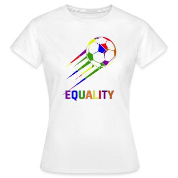 Fußball Regenbogen WM Equality - Frauen T-Shirt - Weiß - Vorne - AI Model Female 172 dark (172cm)
