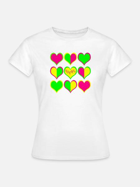 Neon Herzen Muster HeartBeat - Frauen T-Shirt - Weiß
