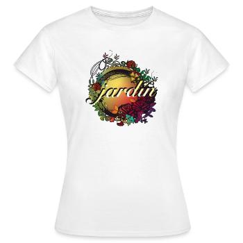 bunter Garten in Jugendstil Glasfenster Optik - Frauen T-Shirt - Weiß - Vorne - AI Model Female 172 dark (172cm)