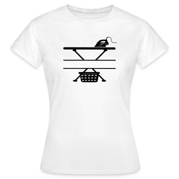 Iron, ironing board and laundry basket, text banner - Women's T-Shirt - white - Front - AI Model Female 172 dark (172cm)