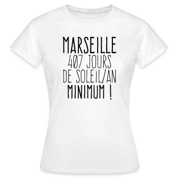 Marseille 407 jours de soleil par an  - T-shirt Femme - blanc - Devant - AI Model Female 172 dark (172cm)
