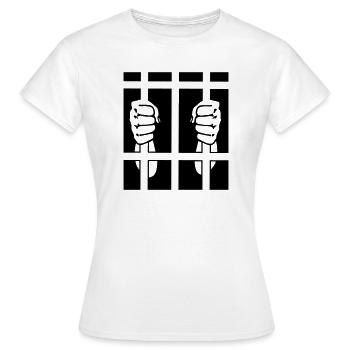 Prisoner in prison two fists - Women's T-Shirt - white - Front - AI Model Female 172 dark (172cm)