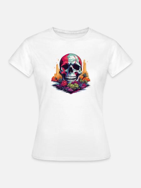 Bunter Totenkopf im Wüstenparadies - Frauen T-Shirt - Weiß