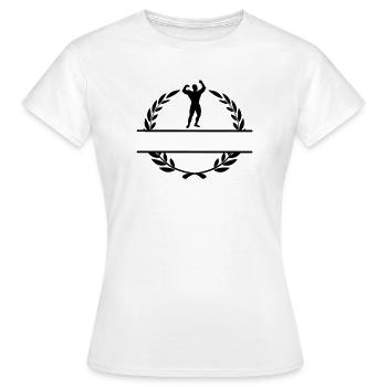 Bodybuilder im Lorbeerkranz und Textraum - Frauen T-Shirt - Weiß - Vorne - AI Model Female 172 dark (172cm)