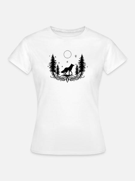 Mystischer Wolf Wald Nacht Natur Pagan - Frauen T-Shirt - Weiß