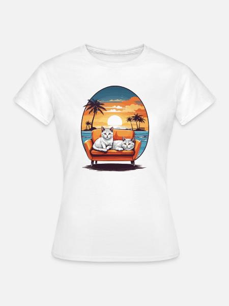 Katzen auf Sofa - Frauen T-Shirt - Weiß
