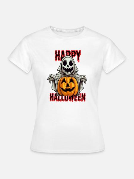Süßer Halloween-Geist mit Kürbis - Frauen T-Shirt - Weiß