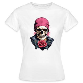 Tête de mort et os croisés avec rose - T-shirt Femme - blanc - Devant - AI Model Female 172 dark (172cm)