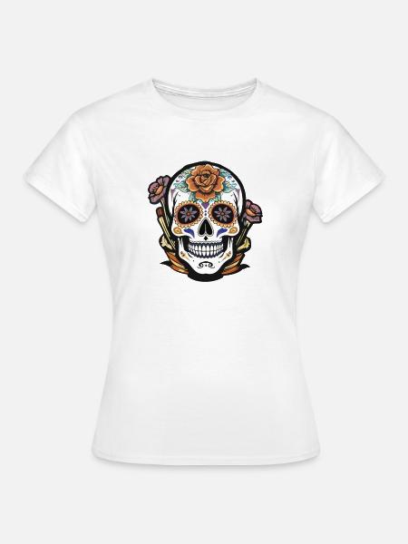 Blumen Zucker Schädel Tattoo Design - Frauen T-Shirt - Weiß
