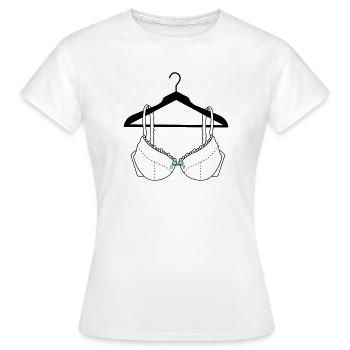Bra white with blue bow on clothes hanger - Women's T-Shirt - white - Front - AI Model Female 172 dark (172cm)