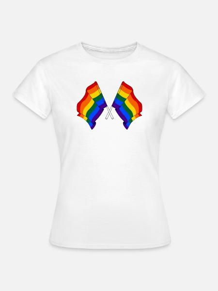 Zwei Regenbogenfahnen - Frauen T-Shirt - Weiß