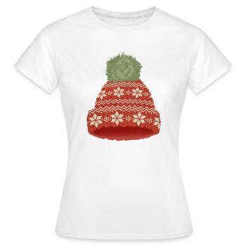 Rot Grüne Mütze in Strick Optik mit großer Bommel - Frauen T-Shirt - Weiß - Vorne - AI Model Female 172 dark (172cm)