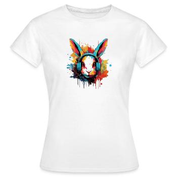 Hase mit Kopfhörer Musik Hasen Feldhase Zwerghase - Frauen T-Shirt - Weiß - Vorne - AI Model Female 172 dark (172cm)