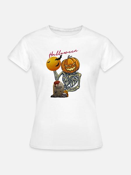 Kürbis Skelett Halloween Design - Frauen T-Shirt - Weiß