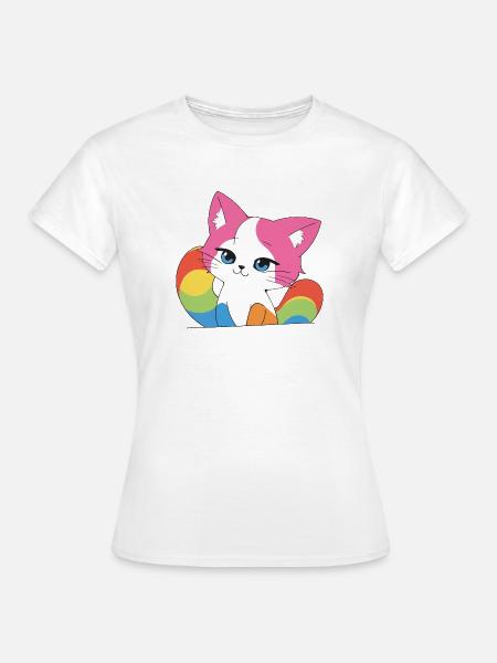 Rainbow Cat Pop Art - Frauen T-Shirt - Weiß