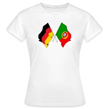 Flagge von Deutschland und Flagge Portugal - Frauen T-Shirt - Weiß - Vorne - AI Model Female 172 dark (172cm)