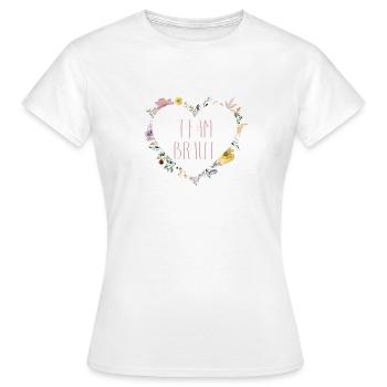 Team Braut! Herz-Blumen, personalisierbar - Frauen T-Shirt - Weiß - Vorne - AI Model Female 172 dark (172cm)