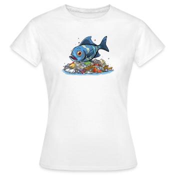 Fisch im Plastik Meer Umweltverschmutzung Shirt - Frauen T-Shirt - Weiß - Vorne - AI Model Female 172 dark (172cm)