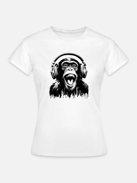 Music Monkey World 🎧 Affe mit Kopfhörern - Frauen T-Shirt - Weiß