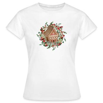 Lebkuchen Haus im Lärchenkranz für Weihnachten - Frauen T-Shirt - Weiß - Vorne - AI Model Female 172 dark (172cm)