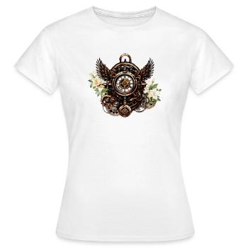 Die Eleganz der Steampunk-Blumenmagie - Frauen T-Shirt - Weiß - Vorne - AI Model Female 172 dark (172cm)