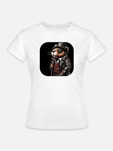 Biber im Steampunk Outfit - Frauen T-Shirt - Weiß