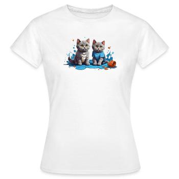 Cat Lovers in Blue Puddle - Women's T-Shirt - white - Front - AI Model Female 172 dark (172cm)